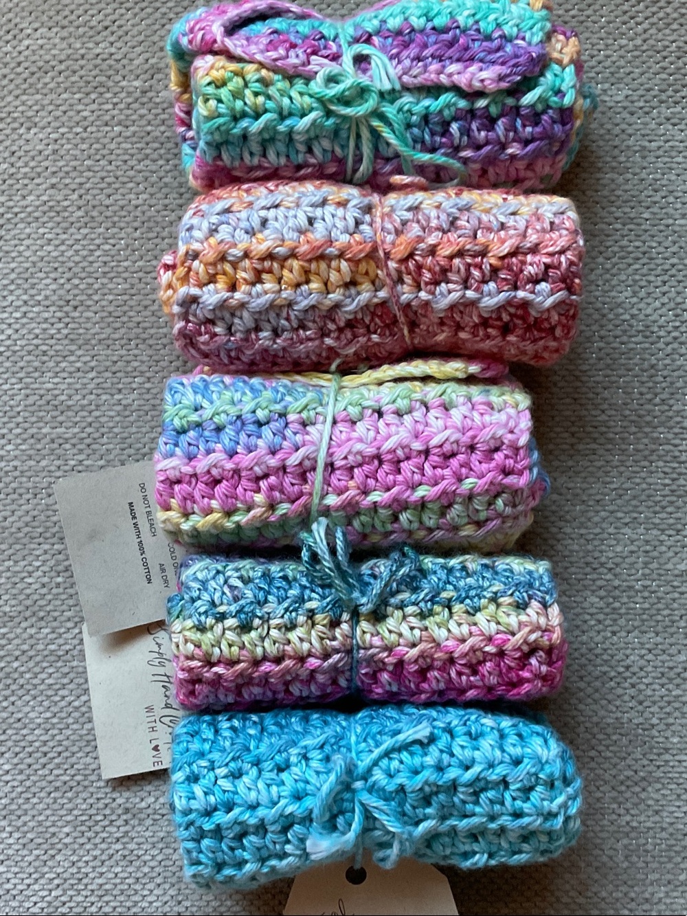 5 Crocheted Cotton Wash Cloths Handmade